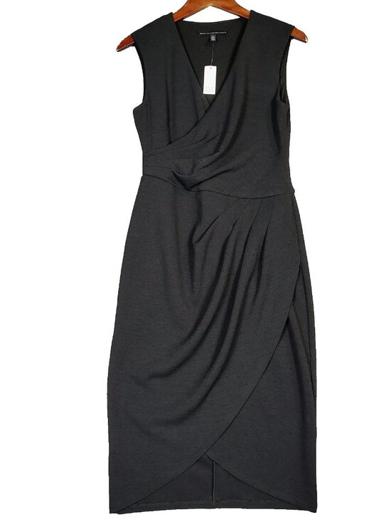 White House Black Market Dresses & Skirts - White House Black Market Dress Women 6 Black Sheath V-Neck Ruched Minimalist NWT